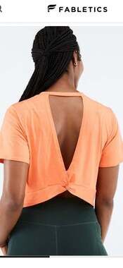 Fabletics Echo Twist Back SS Crop Top Orange Burst Large Athletic Athletica